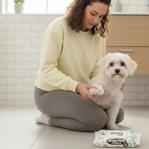 Nettoyage des pattes de chien avec lingettes Moly