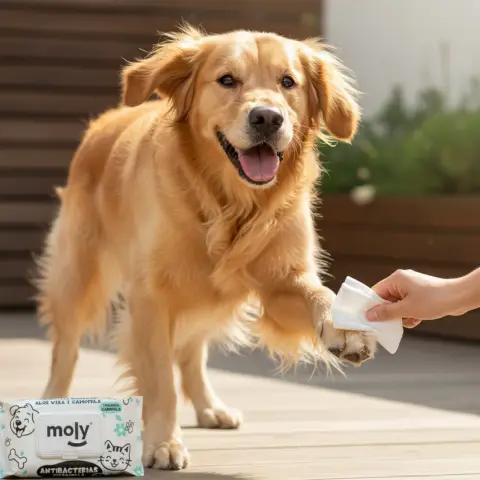 Lingettes Hygiéniques Moly en environnement domestique pour chiens