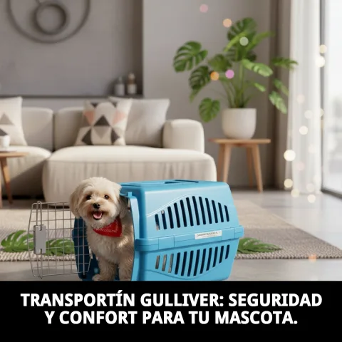 Detalle de la puerta metálica con cierre seguro del transportín Gulliver