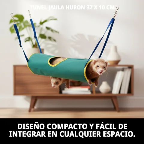 Hurón jugando dentro del túnel para jaula