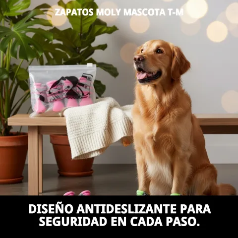 Protección de patas con zapatos Moly Mascota T-M en superficie resbaladiza
